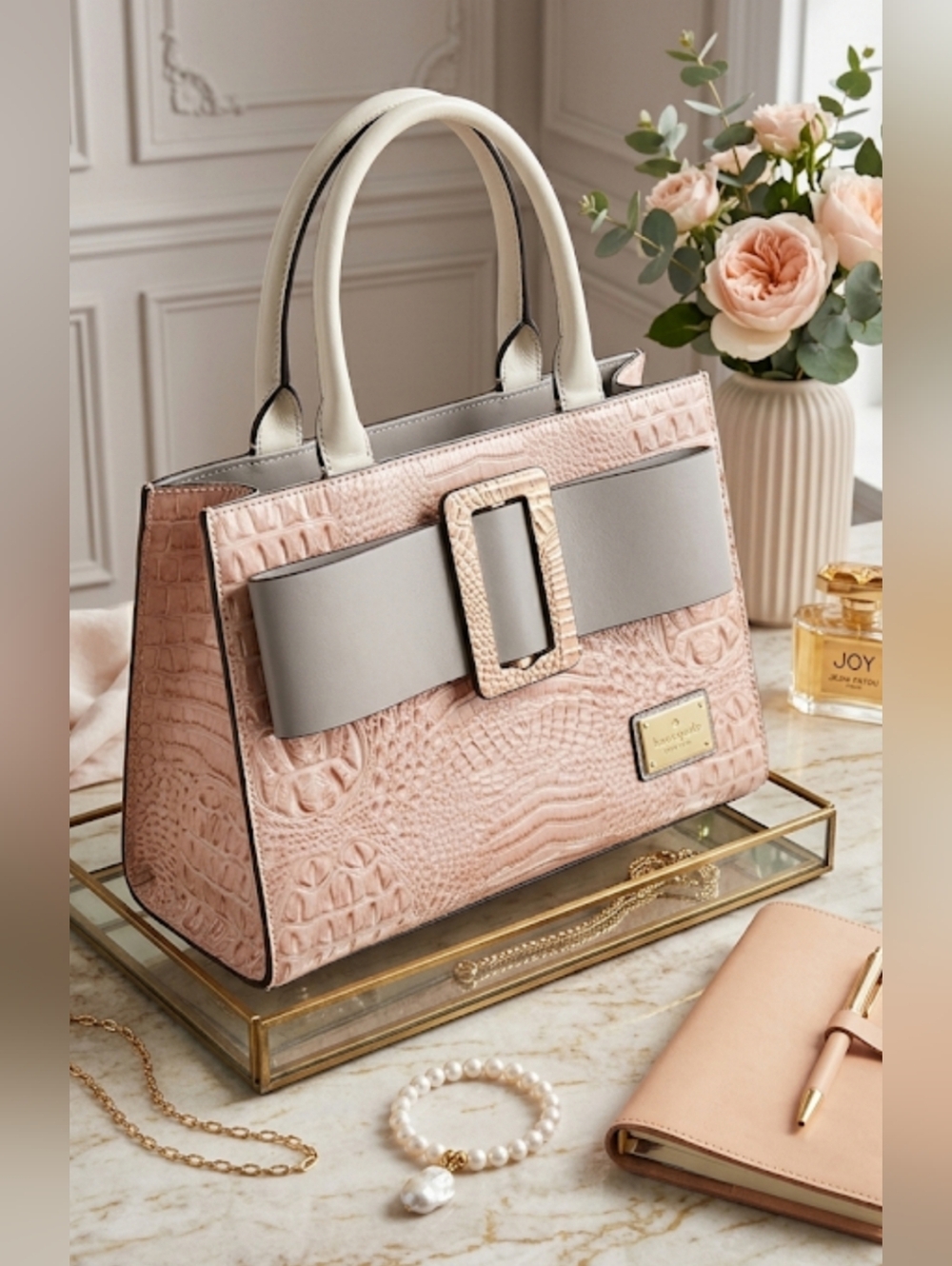 The Regal Rose Croc-Embossed Structured Satchel